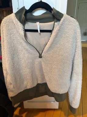 Fabletics Cozy Sherpa Half-Zip Pullover in Cream & Olive